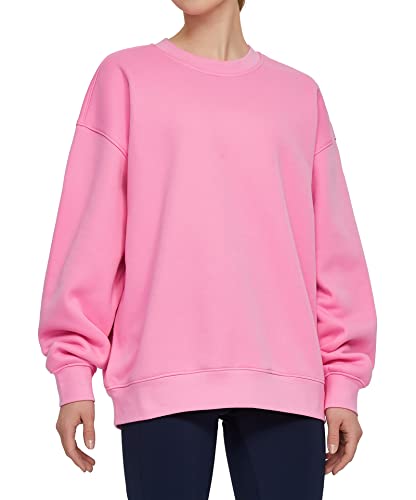 THE GYM PEOPLE Damen Fleece Rundhalsausschnitt Sweatshirt Loose Fit Weich Oversize Pullover Sweatshirt, rose, S von THE GYM PEOPLE