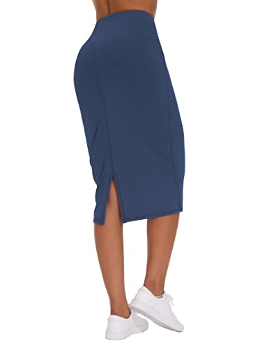 THE GYM PEOPLE Damen Hoher Taille Business Bleistiftrock Knielang Bauchkontrolle Dehnbar Figurbetont Midirock Skirt mit Schlitz Hinten von THE GYM PEOPLE
