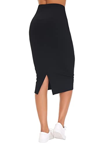 THE GYM PEOPLE Damen Hoher Taille Business Bleistiftrock Knielang Bauchkontrolle Dehnbar Figurbetont Midirock Skirt mit Schlitz Hinten von THE GYM PEOPLE