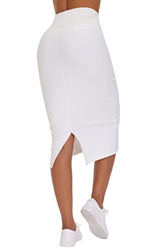 THE GYM PEOPLE Damen Hoher Taille Business Bleistiftrock Knielang Bauchkontrolle Dehnbar Figurbetont Midirock Skirt mit Schlitz Hinten von THE GYM PEOPLE