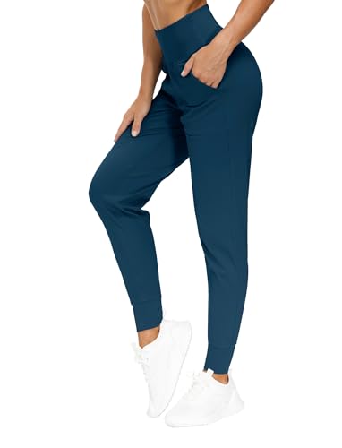 THE GYM PEOPLE Damen-Jogginghose, leichte athletische Leggings, konische Loungehose für Workout, Yoga, Laufen, dunkelblau grün, M von THE GYM PEOPLE