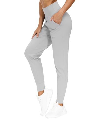 THE GYM PEOPLE Damen-Jogginghose, leichte athletische Leggings, konische Loungehose für Workout, Yoga, Laufen, Hellgrau, M von THE GYM PEOPLE