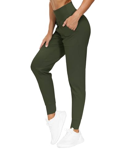 THE GYM PEOPLE Damen-Jogginghose, leichte athletische Leggings, konische Loungehose für Workout, Yoga, Laufen, Dark Olive, M von THE GYM PEOPLE