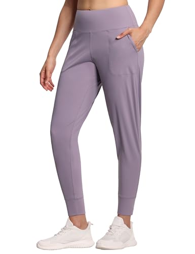 THE GYM PEOPLE Damen-Jogginghose, leichte athletische Leggings, konische Loungehose für Workout, Yoga, Laufen, Grau / Violett, Groß von THE GYM PEOPLE