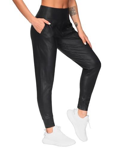 THE GYM PEOPLE Damen-Jogginghose, leichte athletische Leggings, konische Loungehose für Workout, Yoga, Laufen, Mattes Leder, S von THE GYM PEOPLE