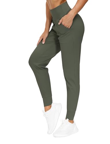 THE GYM PEOPLE Damen-Jogginghose, leichte athletische Leggings, konische Loungehose für Workout, Yoga, Laufen, Olivgrün, M von THE GYM PEOPLE