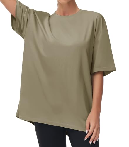 THE GYM PEOPLE Damen Kurzärmeliges mit Rundhalsausschnitt Übergroße T-Shirts Basic Baumwolle Shirts von THE GYM PEOPLE