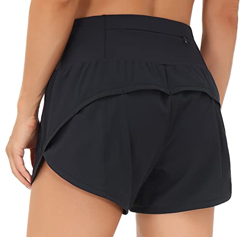 THE GYM PEOPLE Damen Lauf-Shorts, hohe Taille, schnelltrocknend, athletische Workout-Shorts mit Netzfutter und Reißverschlusstaschen. - Schwarz - X-Groß von THE GYM PEOPLE