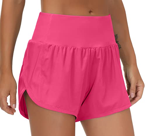 THE GYM PEOPLE Damen Laufshorts mit hoher Taille, schnelltrocknend, athletische Workout-Shorts mit Netzfutter, Reißverschlusstaschen, Helles Rosa, X-Groß von THE GYM PEOPLE