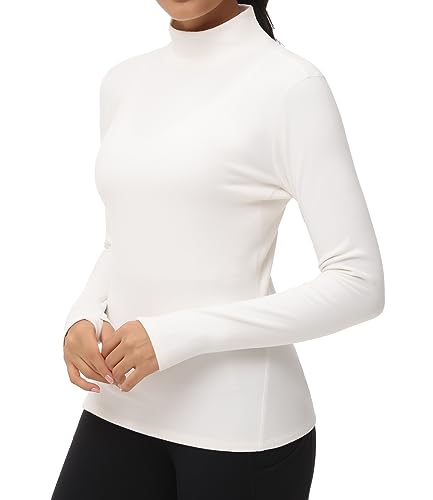 THE GYM PEOPLE Damen Mock Rollkragen Unterhemd Langarm Shirts Fleece Thermounterwäsche Pullover Oberteile mit Daumenloch von THE GYM PEOPLE