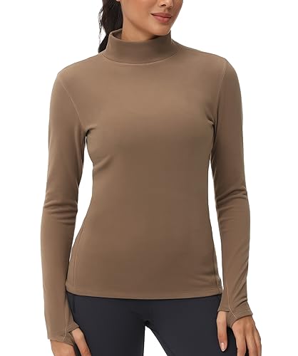 THE GYM PEOPLE Damen Mock Rollkragen Unterhemd Langarm Shirts Fleece Thermounterwäsche Pullover Oberteile mit Daumenloch von THE GYM PEOPLE