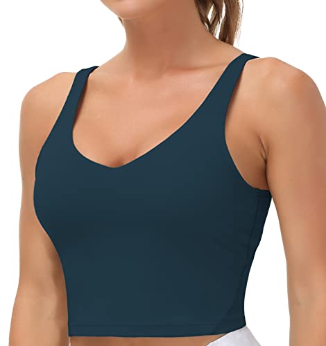 THE GYM PEOPLE Damen Sport-BH Longline Wirefree gepolstert mit mittlerer Unterstützung, Dunkelblau-Grün, Mittel von THE GYM PEOPLE