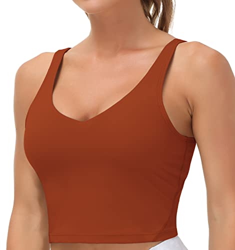 THE GYM PEOPLE Damen Sport-BH Longline drahtlos gepolstert mit mittlerer Unterstützung, Ziegelrot, S von THE GYM PEOPLE