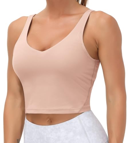 THE GYM PEOPLE Damen Sport-BH Longline Wirefree gepolstert mit mittlerer Unterstützung, rosa - soft pink, Medium von THE GYM PEOPLE