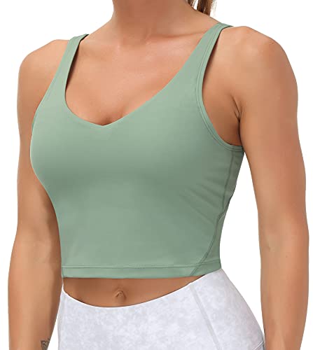 THE GYM PEOPLE Damen Sport-BH Longline drahtlos gepolstert mit mittlerer Unterstützung, Jasmingrün, Small von THE GYM PEOPLE