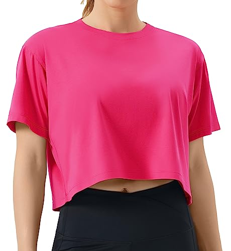THE GYM PEOPLE Damen Sport Crop Top Kurzarm Lockeres Basic Fitness Shirt Bauchfrei Sommer Yoga Laufen Training Oberteil von THE GYM PEOPLE
