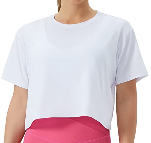 THE GYM PEOPLE Damen Sport Crop Top Kurzarm Lockeres Basic Fitness Shirt Bauchfrei Sommer Yoga Laufen Training Oberteil von THE GYM PEOPLE