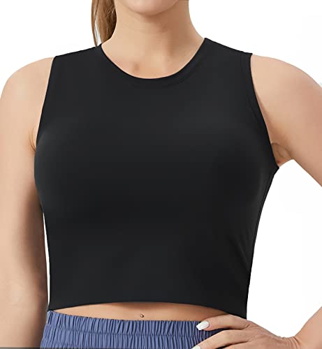 THE GYM PEOPLE Damen Workout Crop Tops Ärmellos Yoga Running Shirts Athletic Tank Top No Padding, Schwarz, Klein von THE GYM PEOPLE