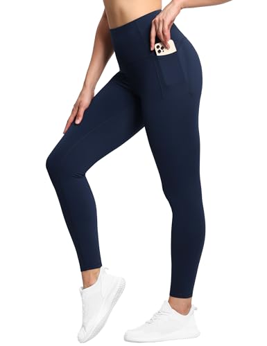 THE GYM PEOPLE Damen-Yogahose, hohe Taille, mit Tasche, Bauchkontrolle, Marineblau, X-Groß von THE GYM PEOPLE