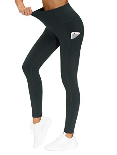 THE GYM PEOPLE Dicke Yogahose mit hoher Taille, mit Taschen, Bauchkontrolle, Workout, Laufen, Yoga-Leggings für Damen, Anthrazit, Größe S von THE GYM PEOPLE