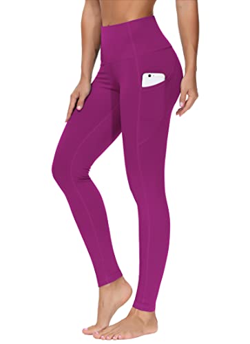 THE GYM PEOPLE Dicke Yogahose mit hoher Taille mit Taschen, Bauchkontrolle, Workout, Laufen, Yoga, Leggings für Damen, Fuchsia, M von THE GYM PEOPLE