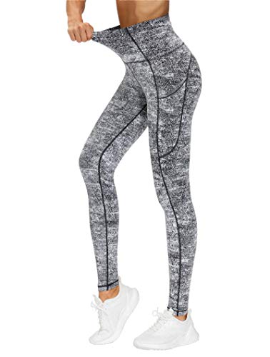 THE GYM PEOPLE Dicke Yogahose mit hoher Taille mit Taschen, Bauchkontrolle, Workout, Laufen, Yoga, Leggings für Damen, Jacquard in Schwarz und Weiß, Groß von THE GYM PEOPLE