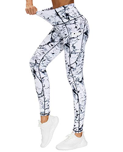 THE GYM PEOPLE Dicke Yogahose mit hoher Taille mit Taschen, Bauchkontrolle, Workout, Laufen, Yoga, Leggings für Damen, Marmor, M von THE GYM PEOPLE