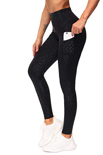 THE GYM PEOPLE Dicke Yogahose mit hoher Taille mit Taschen, Bauchkontrolle Workout Laufen Yoga Leggings für Frauen, Schwarz Leopard, Groß von THE GYM PEOPLE