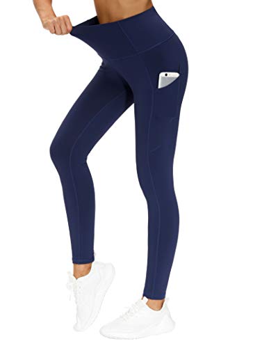 THE GYM PEOPLE Dicke Yogahose mit hoher Taille mit Taschen, Bauchkontrolle Workout Laufen Yoga Leggings für Frauen, blau, Mittel von THE GYM PEOPLE
