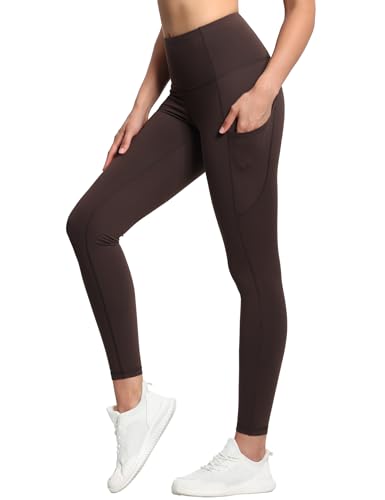 THE GYM PEOPLE Dicke Yogahose mit hoher Taille und Taschen, Bauchkontrolle, Workout, Laufen, Yoga-Leggings für Frauen, Braun, M von THE GYM PEOPLE