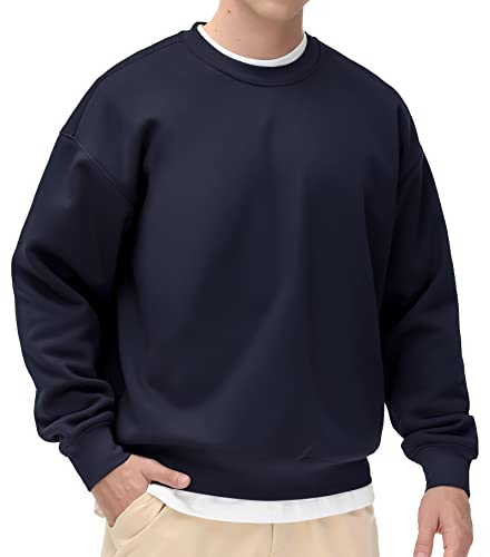 THE GYM PEOPLE Herren-Sweatshirt aus Fleece, Rundhalsausschnitt, dick, lockere Passform, weiches Basic-Pullover, Sweatshirt, Navy Blue, Large von THE GYM PEOPLE