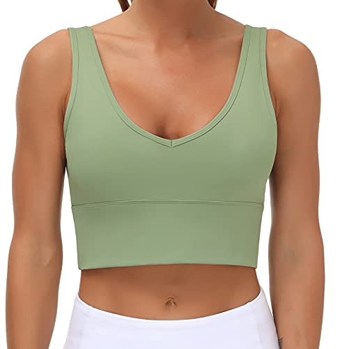 THE GYM PEOPLE Longline Sport-BH für Damen, gepolstert, bauchfrei, mit herausnehmbaren Pads, lichtgrün, X-Large von THE GYM PEOPLE