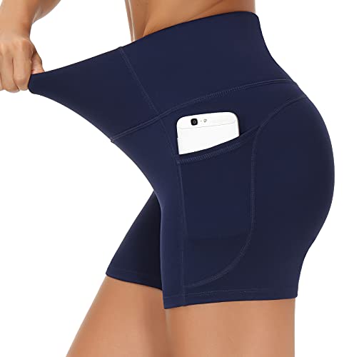 THE GYM PEOPLE Radlerhose Damen Sport Hohe Taille Kurze Leggings Sporthose Blickdicht Laufhose Fitness Workout Yoga Shorts mit Tief Taschen von THE GYM PEOPLE