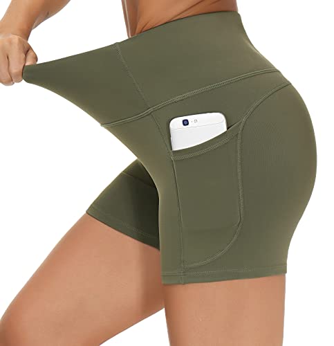 THE GYM PEOPLE Radlerhose Damen Sport Hohe Taille Kurze Leggings Sporthose Blickdicht Laufhose Fitness Workout Yoga Shorts mit Tief Taschen von THE GYM PEOPLE