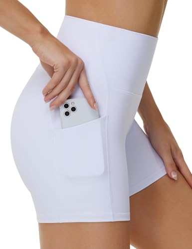 THE GYM PEOPLE Radlerhose Damen Yoga Shorts Sport Hohe Taille 5" Kurze Leggings Sporthose Bauchkontrolle Laufhose Fitness Workout Short mit Seitentaschen von THE GYM PEOPLE