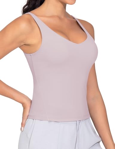 THE GYM PEOPLE Sport BH Damen Longline Crop Tank Top Mit Integriertem BH Yoga Oberteil Fitness Workout Pilates Sports Bra,Light Purple,S von THE GYM PEOPLE