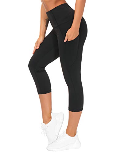 The Gym People Dicke Yogahose mit hoher Taille mit Taschen, Bauchkontrolle Workout Laufen Yoga Leggings für Frauen, Z-Capris Schwarz, Mittel von THE GYM PEOPLE