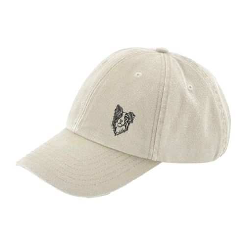 THE HOUSE OF DOG: Border Collie Owner Gift Distressed Vintage Washed 100% Heavy Weight Brushed Cotton Embroidered 6 Panel Low Profile Baseball Cap, sand, One size THE HOUSE OF DOG: Border Collie Owner Gift Distressed Vintage Washed 100% Heavy Weight Brushed Cotton Embroidered 6 Panel Low Profile Baseball Cap, sand, One size von THE HOUSE OF DOG