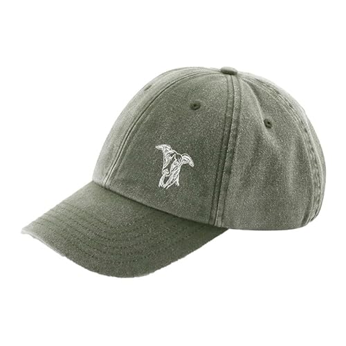 THE HOUSE OF DOG: Whippet Lurcher Owner Gift Distressed Vintage Washed 100% Heavy Weight Brushed Cotton Embroidered 6 Panel Low Profile Baseball Cap Olive von THE HOUSE OF DOG