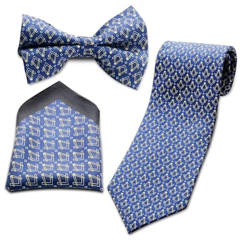THE MASONIC COLLECTION - Craft 100 % gewebte Seide, Fliege und Taschentuch – Quadrat und Kompass – ein ideales Freimaurer-Geschenk für Männer von THE MASONIC COLLECTION