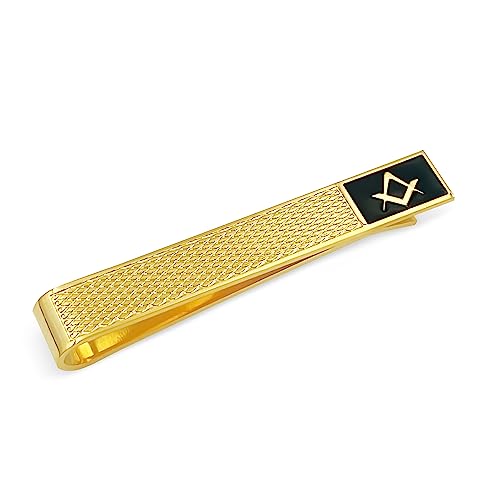 THE MASONIC COLLECTION Freimaurer Krawattennadel in Schwarz und Gold mit Diamantschliff-Muster, quadratisch & Kompass mit schwarzer Emaille, Geschenk für Männer, Einheitsgröße, Emaille, Kein Edelstein von THE MASONIC COLLECTION