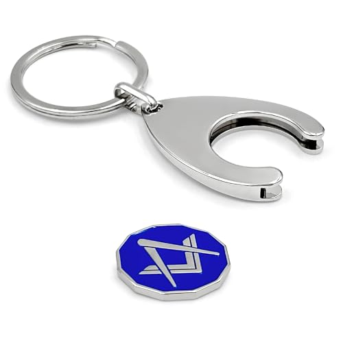 THE MASONIC COLLECTION – Schlüsselanhänger und Münze im Forget Flower Design – gestaltet mit Equerre und Zirkel – Freimaurer-Geschenk für Männer von THE MASONIC COLLECTION