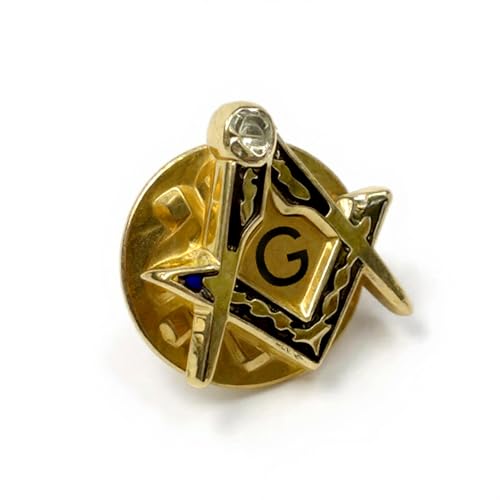 THE MASONIC COLLECTION – Anstecknadel mit Winkel und Zirkel, mit atemberaubendem weißen Stein und G-Logo – Blau und Gold – Freimaurer Geschenke für Männer von THE MASONIC COLLECTION