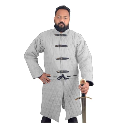 THE MEDIEVALS Dicke gepolsterte volle Ärmel Gambeson Mantel Aketon Jacke Rüstung, Baumwollgewebe, Weiss/opulenter Garten, L THE MEDIEVALS Dicke gepolsterte volle Ärmel Gambeson Mantel Aketon Jacke Rüstung, Baumwollgewebe, Weiss/opulenter Garten, L von THE MEDIEVALS