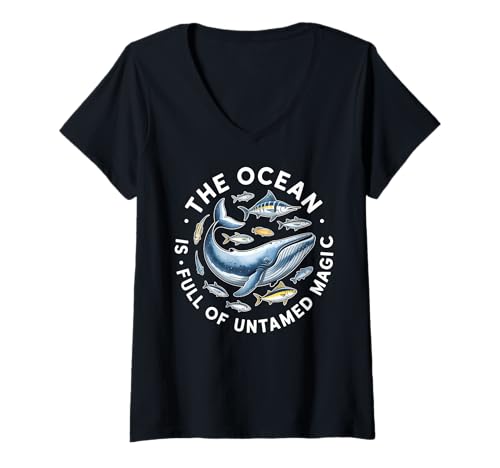 Damen The Ocean is Full of X Untamed Magic X Meer Liebe T-Shirt mit V-Ausschnitt Damen The Ocean is Full of X Untamed Magic X Meer Liebe T-Shirt mit V-Ausschnitt von THE OCEAN IS FULL OF UNTAMED MAGIC X Meerliebhaber