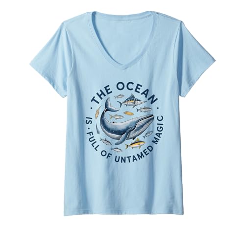 Damen The Ocean is Full of X Untamed Magic X Meer Liebe T-Shirt mit V-Ausschnitt Damen The Ocean is Full of X Untamed Magic X Meer Liebe T-Shirt mit V-Ausschnitt von THE OCEAN IS FULL OF UNTAMED MAGIC X Meerliebhaber