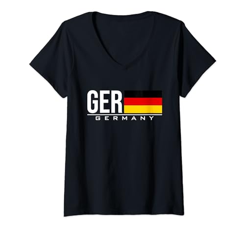 Damen DEUTSCHLAND NATIONAL FLAG DEUTSCHE SPORTSPIELE ATHLETIC TRIKOT T-Shirt mit V-Ausschnitt von THE ORIGINAL INTERNATIONAL COUNTRY CODE SPORT FLAG