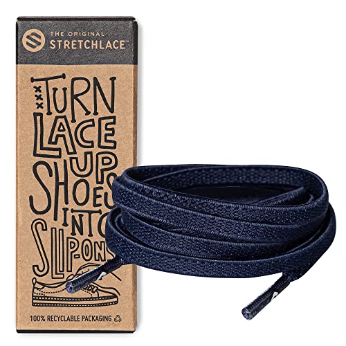 THE ORIGINAL STRETCHLACE - Flat Elastic Shoelaces, Stretch Shoe Laces for Adult Sneakers, Stylish Shoe Laces for Elderly, Kids, and People with Special Needs, Navy, 40in von THE ORIGINAL STRETCHLACE