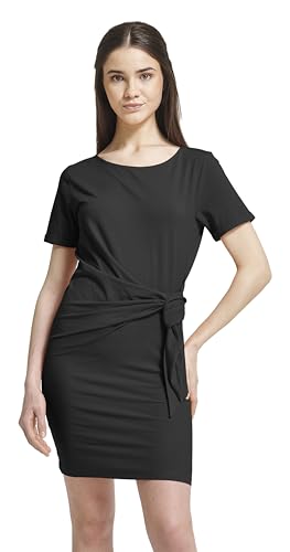 THE PEOPLE REP. Damen kurzes Freizeitkleid in Wickeloptik mit kurzen Ärmeln aus Baumwolle, Schwarz, Gr. M von THE PEOPLE REP.