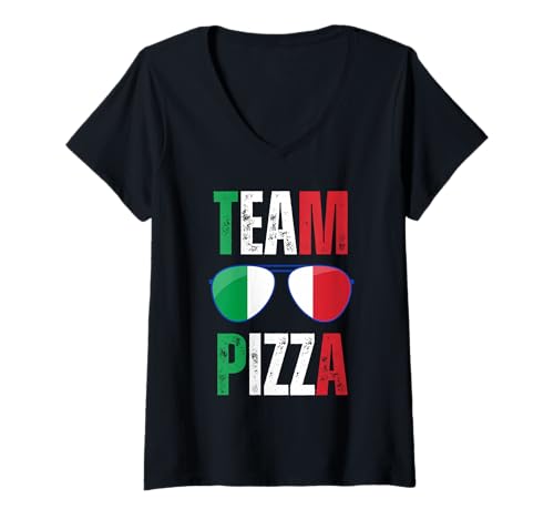 Damen Lustiges Team Pizza Italienische Spruch Italien Flagge Sonnenbrille T-Shirt mit V-Ausschnitt Damen Lustiges Team Pizza Italienische Spruch Italien Flagge Sonnenbrille T-Shirt mit V-Ausschnitt von THE PIZZA LOVING ITALIAN